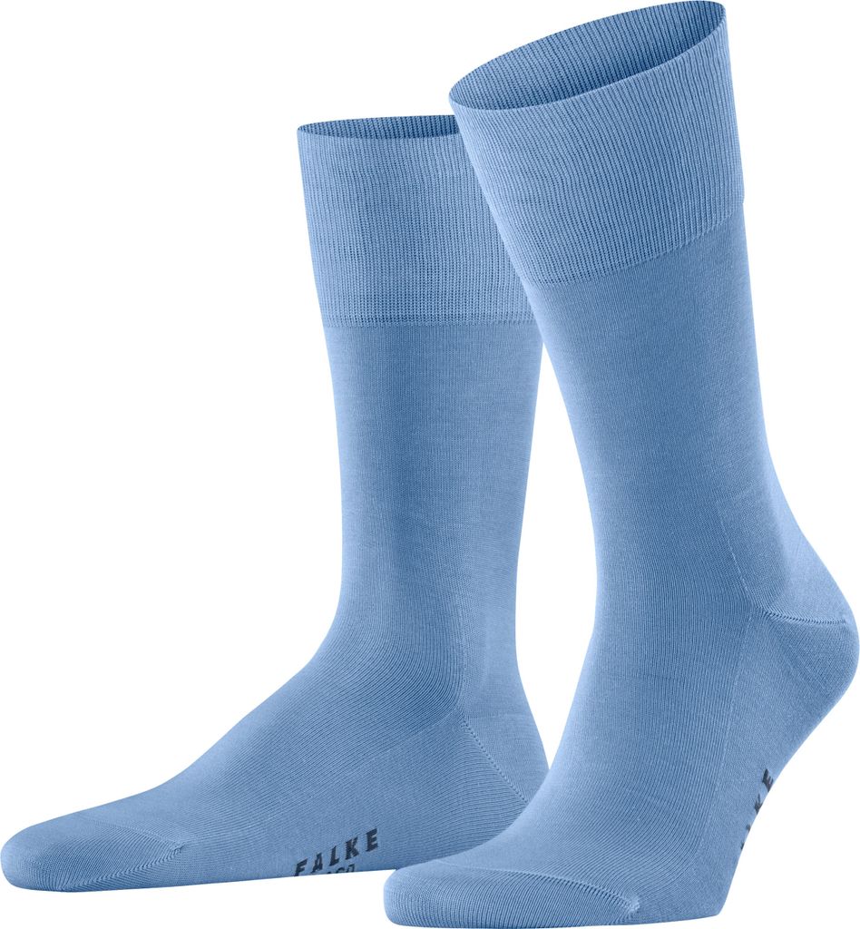 FALKE Herren Socken - Tiago, Strümpfe, Baumwolle, Logo, lang, einfarbig Hellblau 41-42