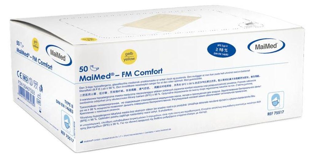 MaiMed FM Comfort Mundschutz - Ohrschlaufen - 1000 Masken - gelb