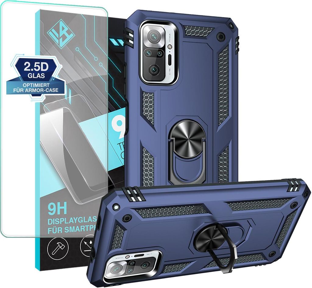 Armor Outdoor Handyhülle für Xiaomi Redmi Note 10 Pro Handy Panzer Case Schutzhülle mit 9H Displayglas Displayschutz Farbe: Blau