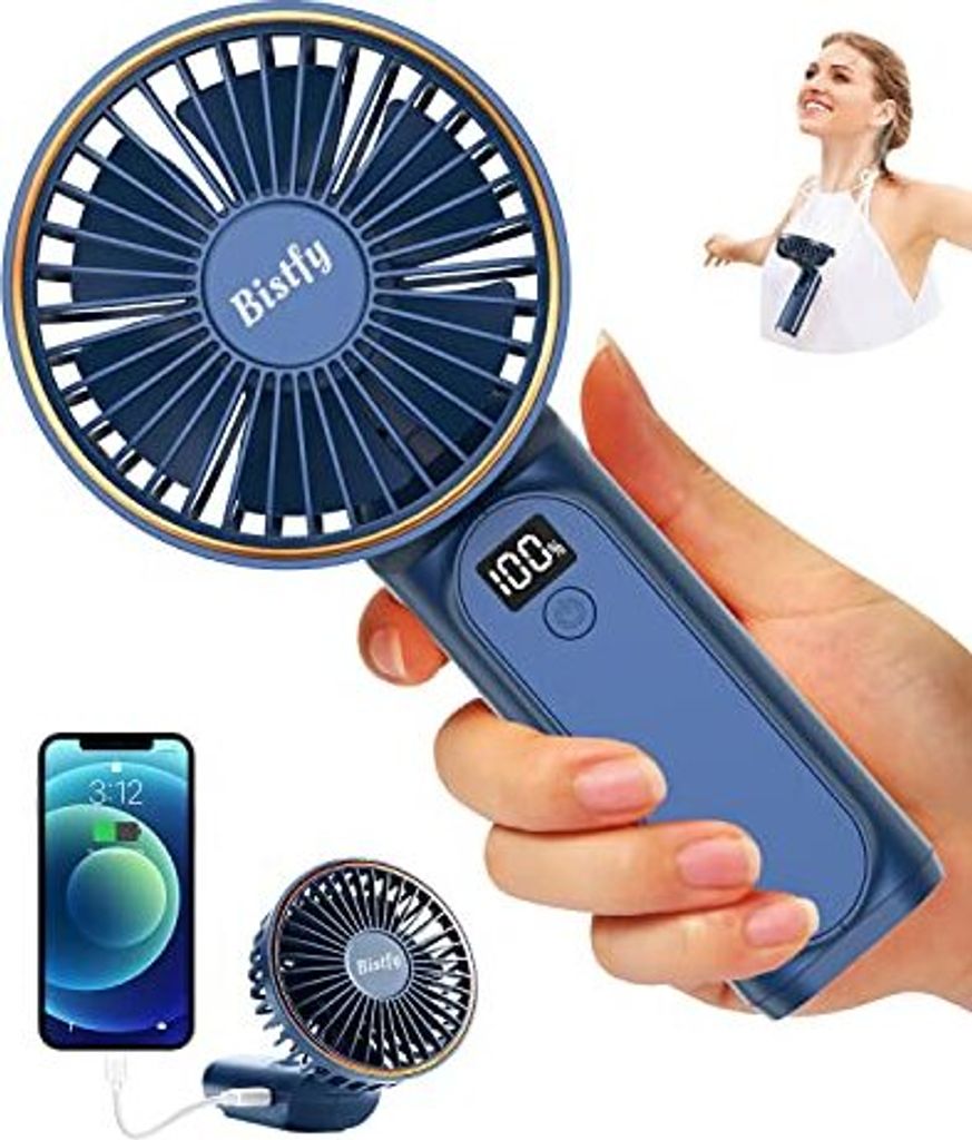 Handventilator Tragbarer, Mini Ventilator 5200mAh Akku Aufladbar, Starker Leise 6 Geschwindigkeit Faltbarer Taschenventilator Nackenventilator mit