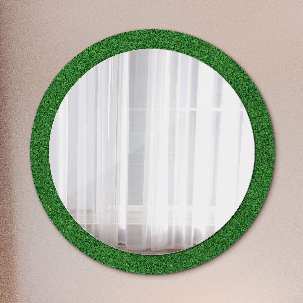 Ø90cm Spiegel - Glasrahmen mit Aufdruck - Wandspiegel Schlafzimmer - Grün Gras