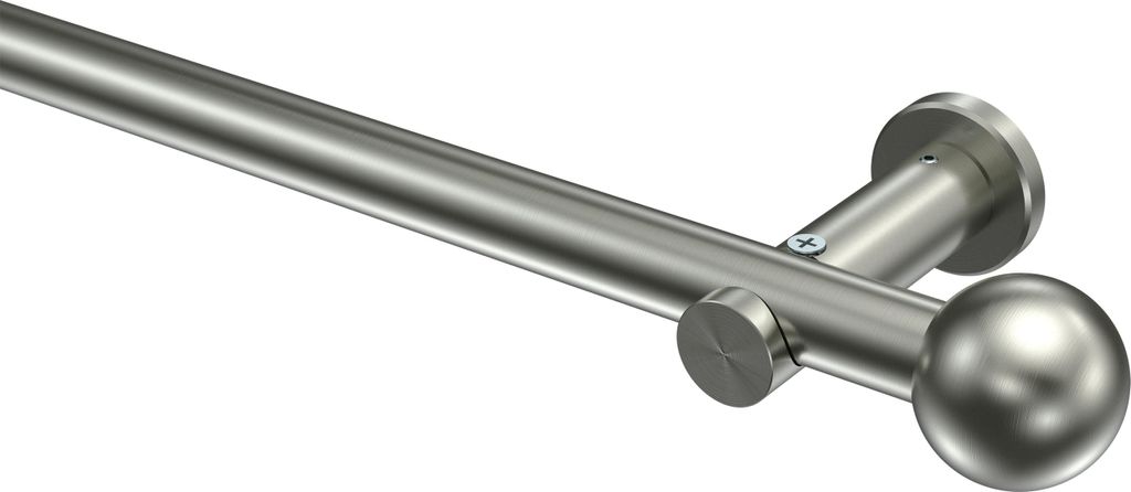 Interdeco Gardinenstange / Vorhangstange Edelstahl-Optik, Typ Platon Luino (Kugel) ohne Ringe, 20 mm Ø 1-läufig, 140 cm