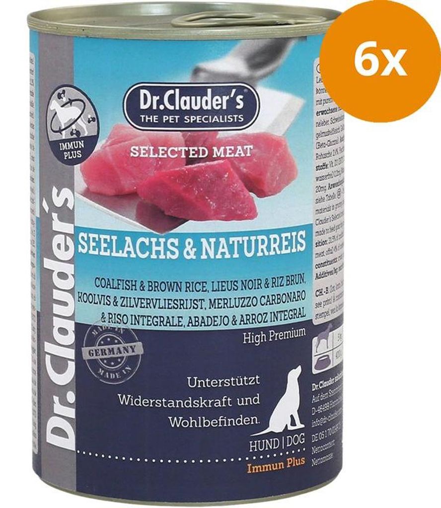 Dr.Clauder‘s Selected Meat Seelachs & Naturreis 400 g, Adult, jede Rasse, Brown rice, Fisch, Schweinefleisch, Lachs, 400 g