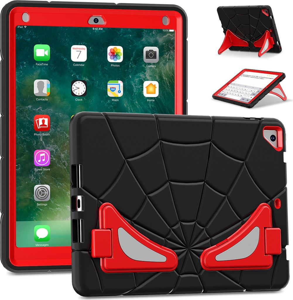 Schutzhülle für iPad Air 2 /iPad 6th /iPad 5th /iPad Pro 9.7 Hülle Robuste Stoßfeste Ständer für Kinder Jungen Schwarz Rot