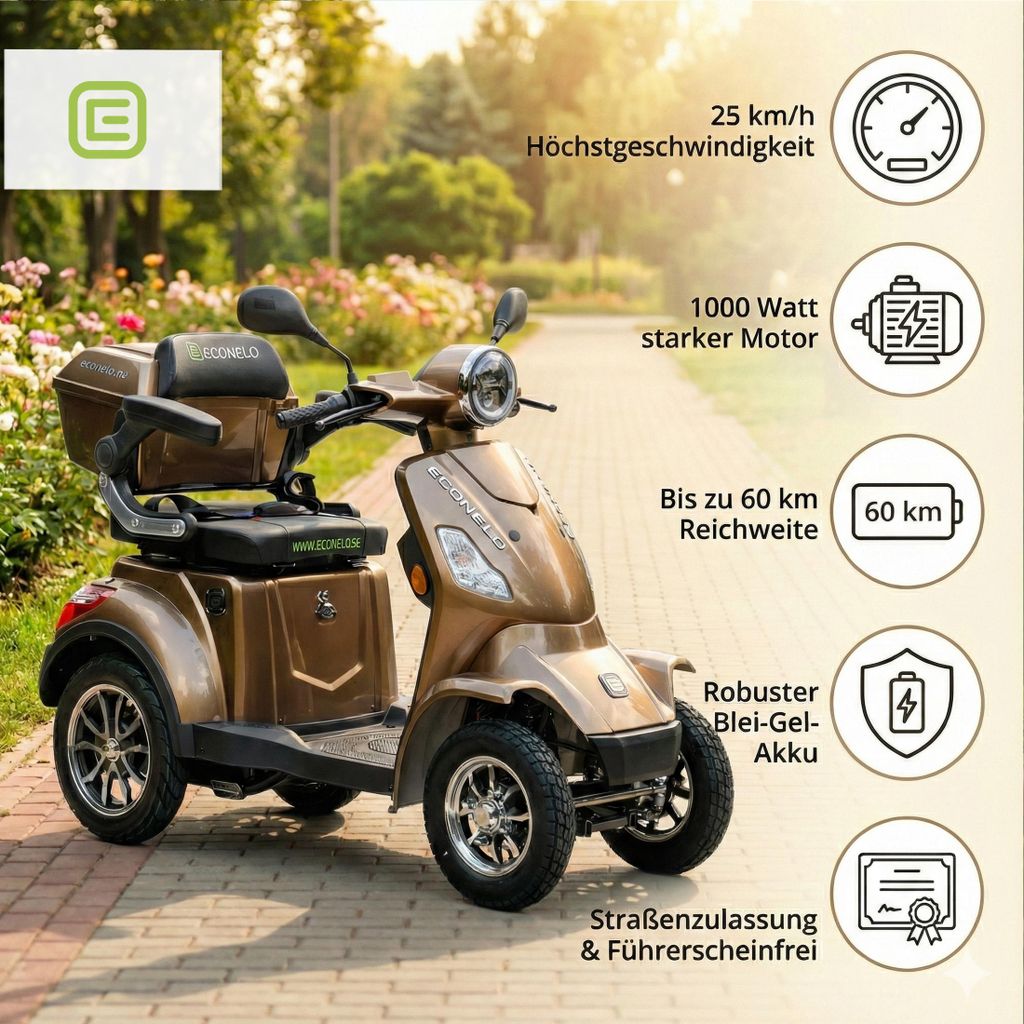 Seniorenmobil P4000, lithiová baterie, 25 km/h, 1000 W, Obrázek produktu 