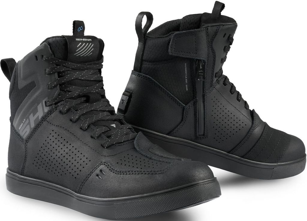 SHIMA Rebel 2.0 perforierte wasserdichte Motorrad Schuhe, schwarz, 48