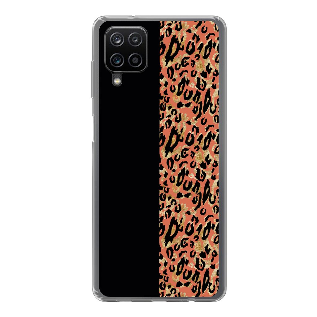 MuchoWow Handyhülle Schutzhülle Hülle für Samsung Galaxy A12 Pantherdruck - Gold - Schwarz Silikon Softcase Handy Hülle - Bild