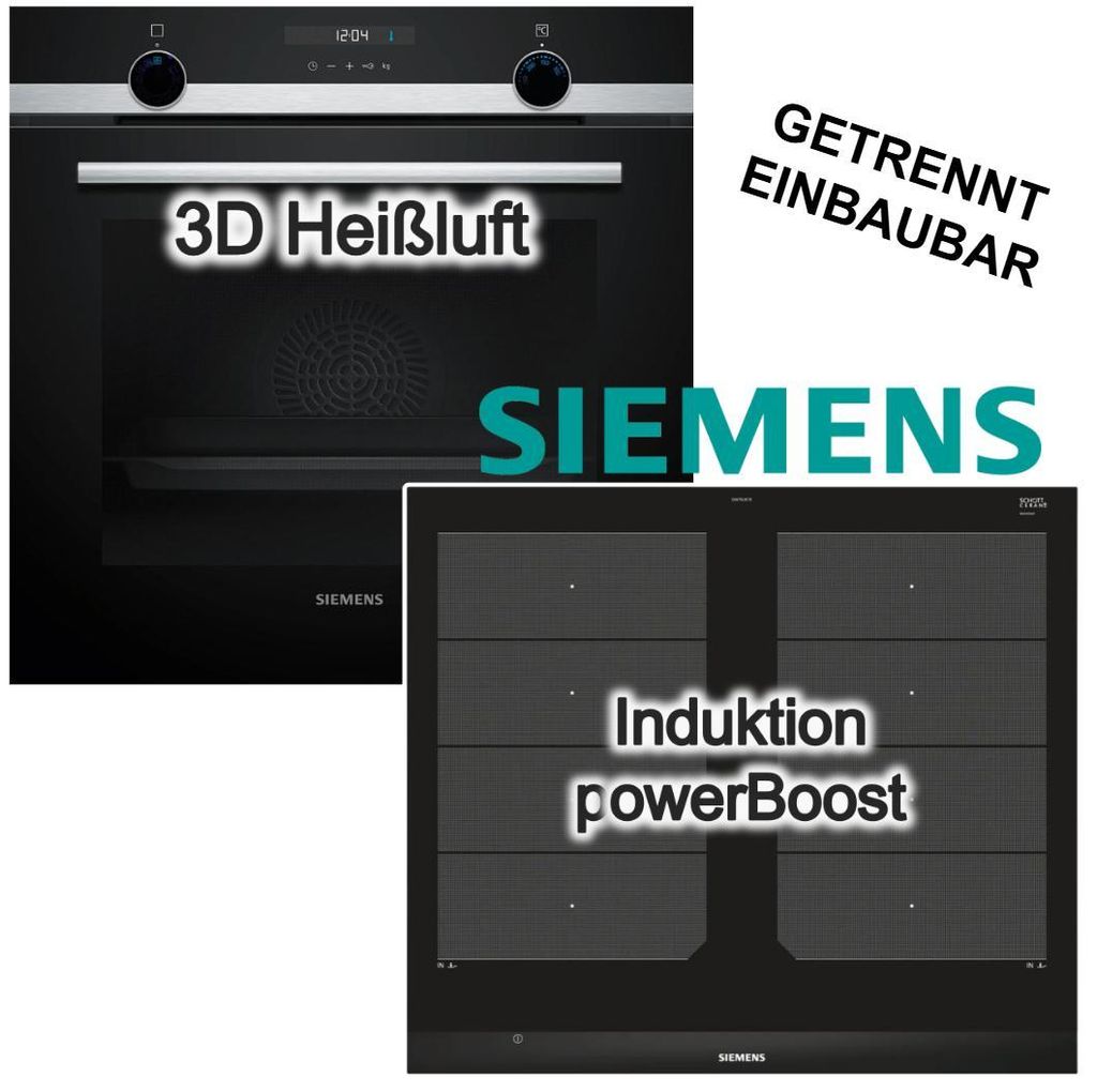 Herdset Siemens Backofen 3D Heißluft Hydrolyse Pizzastufe + Induktionskochfeld Flexzonen powerBoost Bratsensor Plus