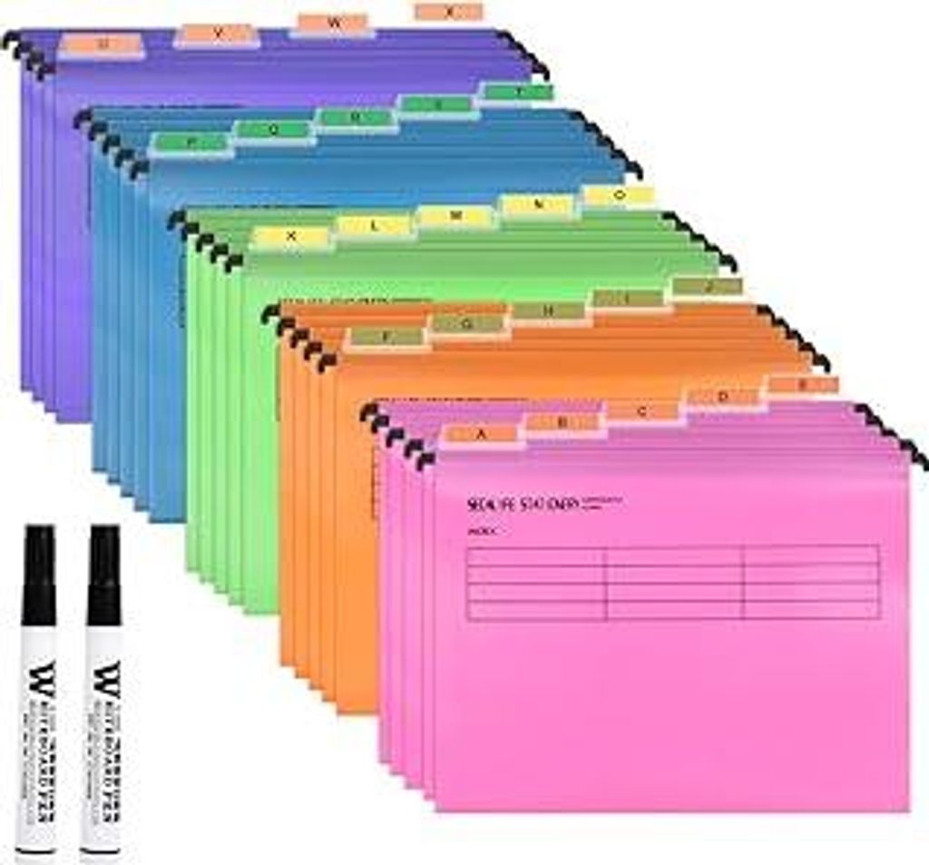 MOPLA A4 Hängemappen 24 Stück für Aktenschränke,Polypropylen für Hängemappe mit Tabs und Karteneinsätzen und löschbarem Stift für Büro, S...