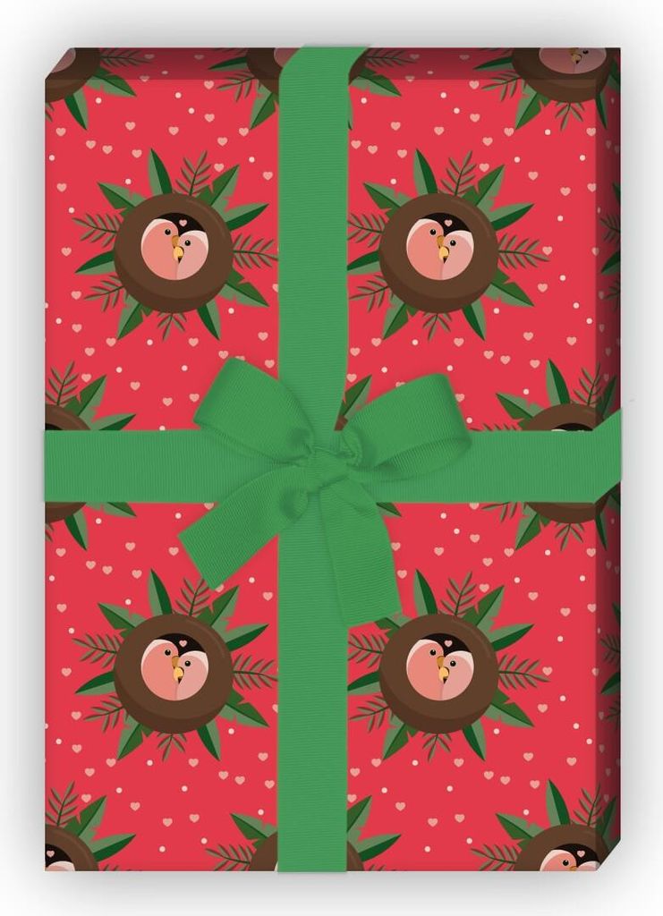 Lovebirds Liebes Geschenkpapier mit Herzen auf rot - G7516, 32 x 48cm
