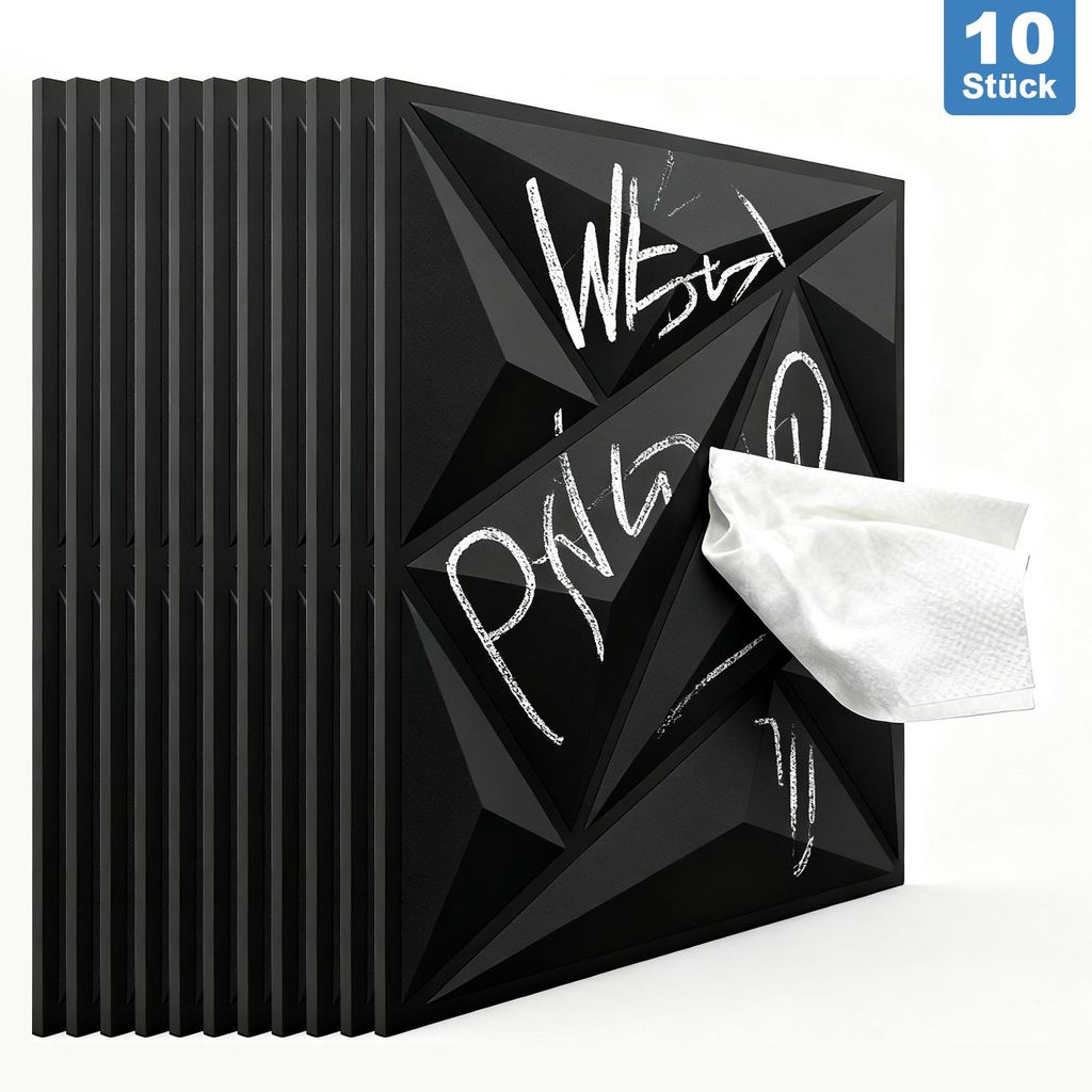 10er Set 3D Wandpaneele Matt Schwarz, Diamant-Design 50x50cm, Hochsteifes PVC, Wasserfest & Geruchsneutral, Nicht Verformbar, Moderne Wanddekoration