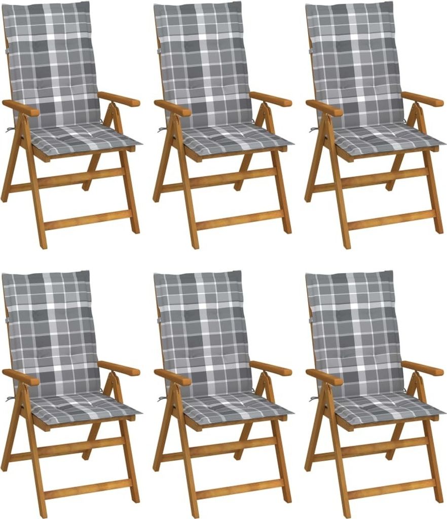 Cloris Designermöbel Klappbare Gartenstühle 6er Set mit Auflagen Massivholz Akazie 2024 Neu
