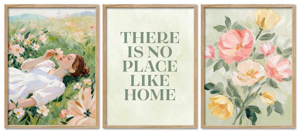 ARTFAVES Poster Set - Abstract Green Art Trio I mehrteilige Bilderwand für Wohnzimmer, Schlafzimmer I Wandbilder Abstrakte-Kunst I mit Rahmen Ei...