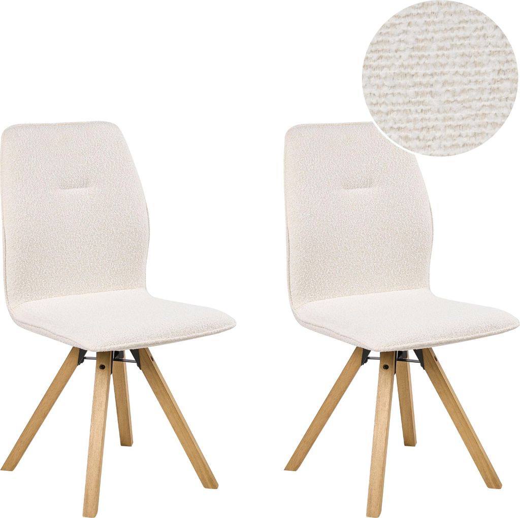 BELIANI Drehbarer Esszimmerstuhl 2er Set Cremeweiß Bouclé Produktbild 