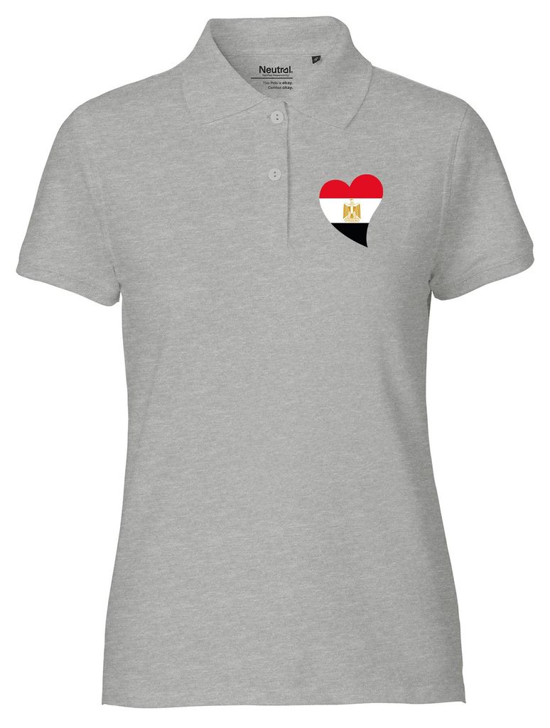 Huuraa Damen Polo Shirt Ägypten Flagge Herz XS Sport Grey Bio Baumwolle Fairtrade Poloshirt Geschenkidee