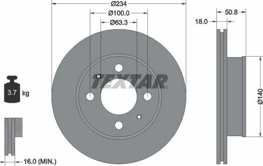 Disque de frein TEXTAR 92146803 OE 5171202501 pour Hyundai Atos