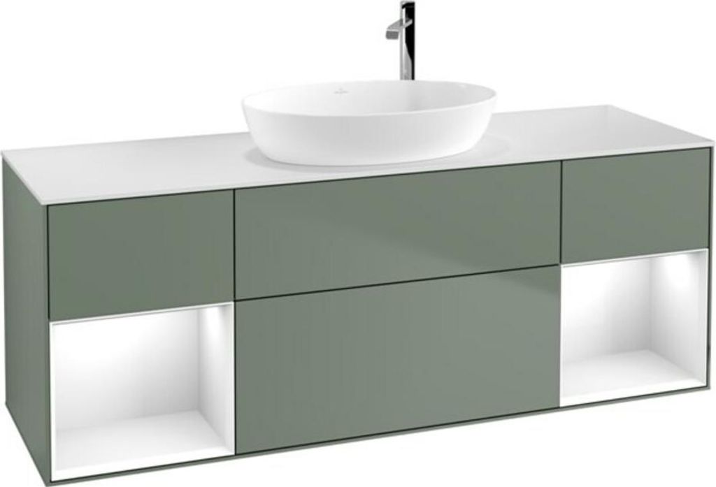 V&B Waschtischunterschrank Wandbeleuchtung Finion 160cm, Pl w m, Rg g wh. Lac, Oli. m Lac