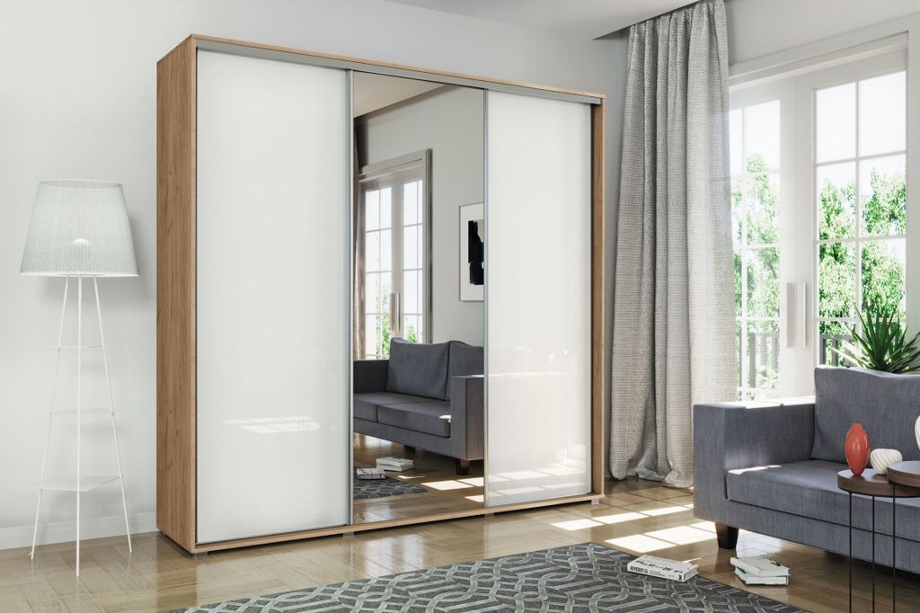Kleiderschrank 278/215 MATEO mit Spiegel – Eiche Gold/Weiß