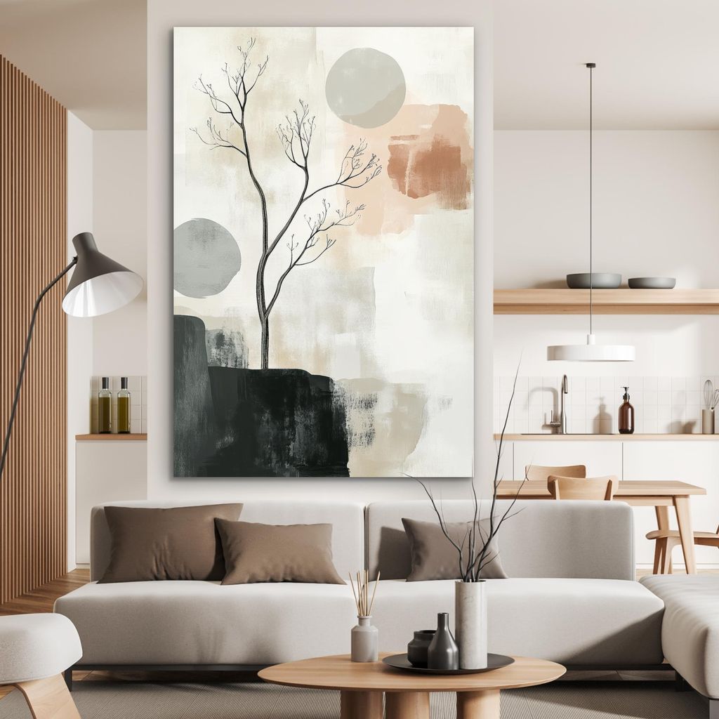 MuchoWow Wanddekoration Metall Metallbild Wandkunst 100x150 cm Wabi sabi - Beige - Pflanze MuchoWow Aluminium Gemälde - Bild