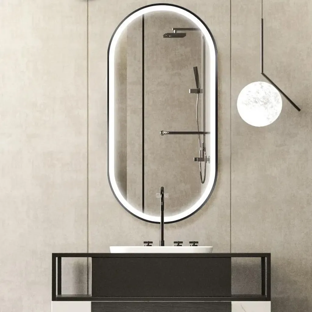 Miroir LED Mural pour Maquillage et Dressing Tutumi OVL 50x100cm Noir Mat - 8