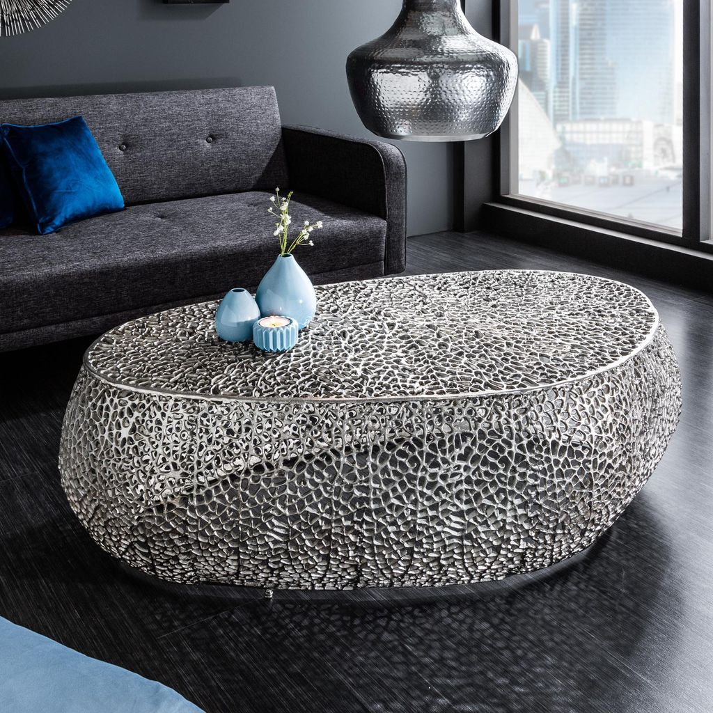 riess-ambiente Couchtisch LEAF 130cm silber Metall-Aluminium-Legierung filigran asymmetrisch