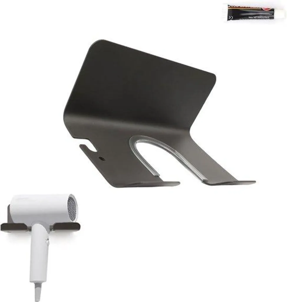 Support sèche-cheveux gris fixation sans perçage pour murs lisses