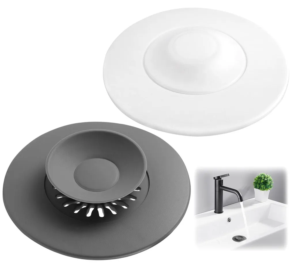 Bouchon évier silicone antidérapant avec tamis grille rétention cheveux x2