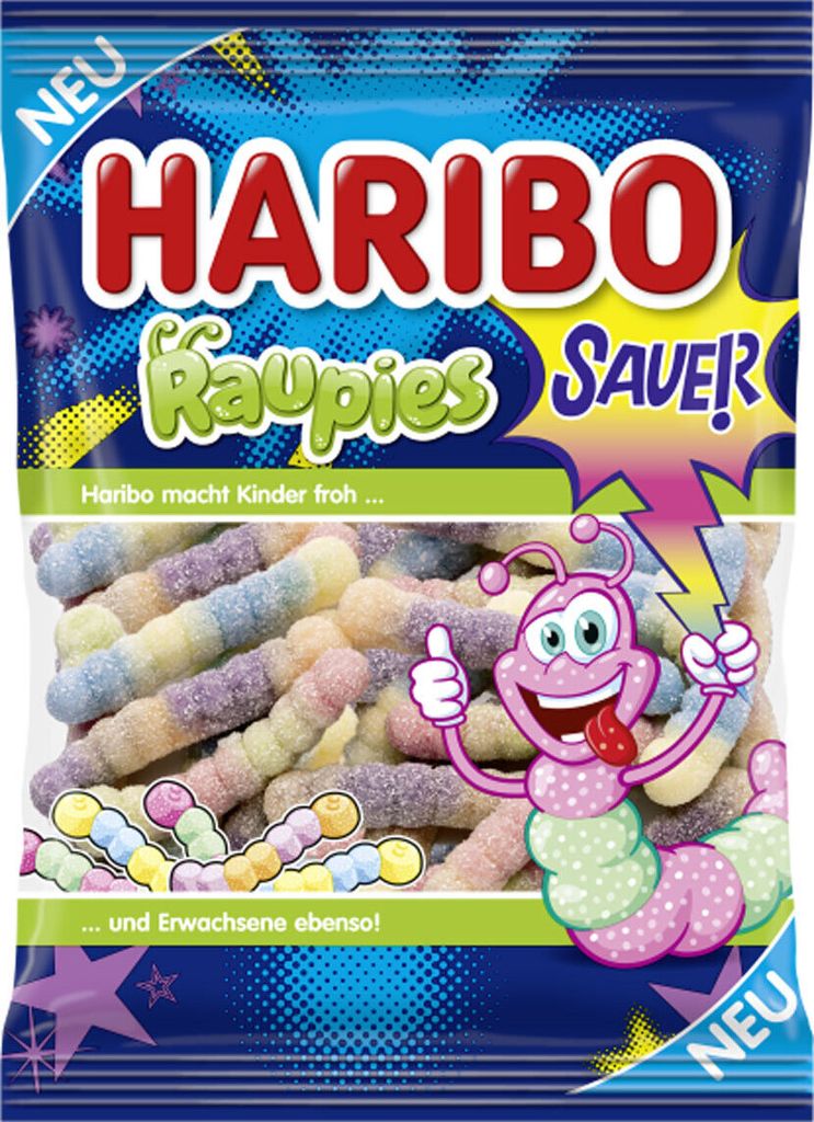 Haribo Raupies Saurer Schaumzucker mit leckerem Produktbild 