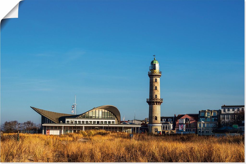 ARTland Poster Leuchtturm mit Teepott in Warnemünde I Größe: 90x60 cm