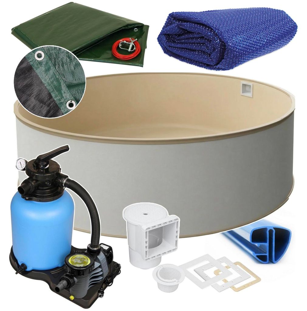 Rund Pool Ø 500 x 120 cm I ALL IN ONE SET I Poolfolie sandfarben 0,8 mm I Zubehör I SPEZIAL Handlauf