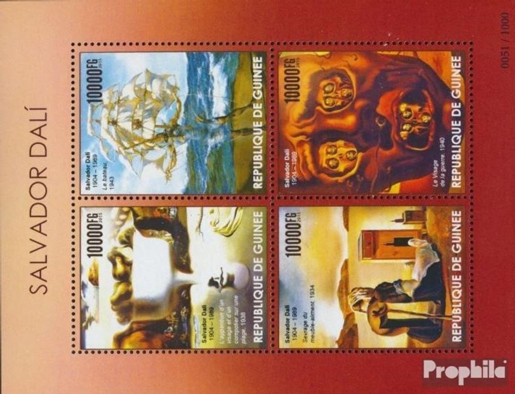 Briefmarken Guinea 2015 Mi 11343-11346 Kleinbogen (kompl. Ausgabe) postfrisch Salvador Dalí