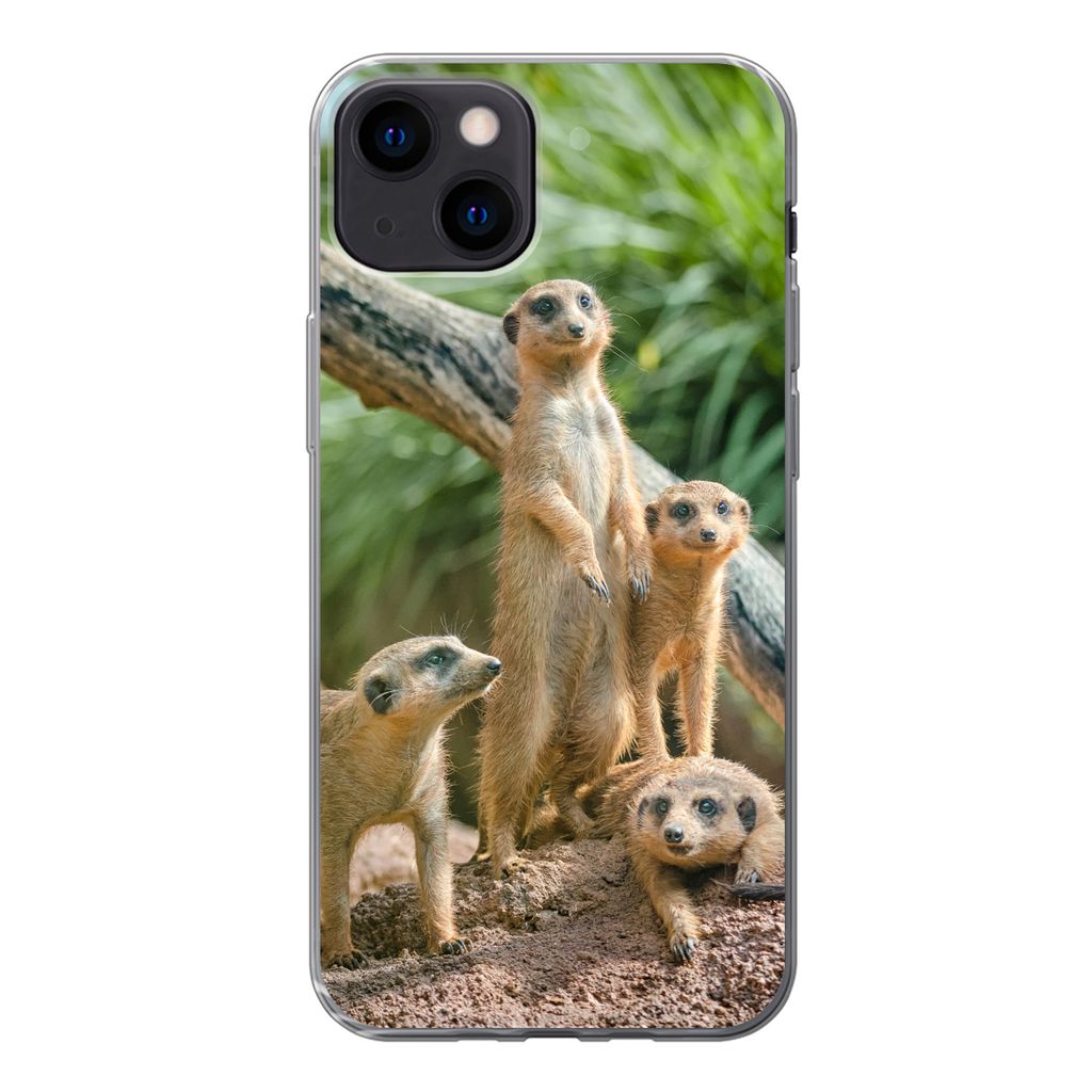 MuchoWow Handyhülle Schutzhülle Hülle für iPhone 13 Erdmännchen - Familie - Tiere Silikon Softcase Handy Hülle - Karteninhaber