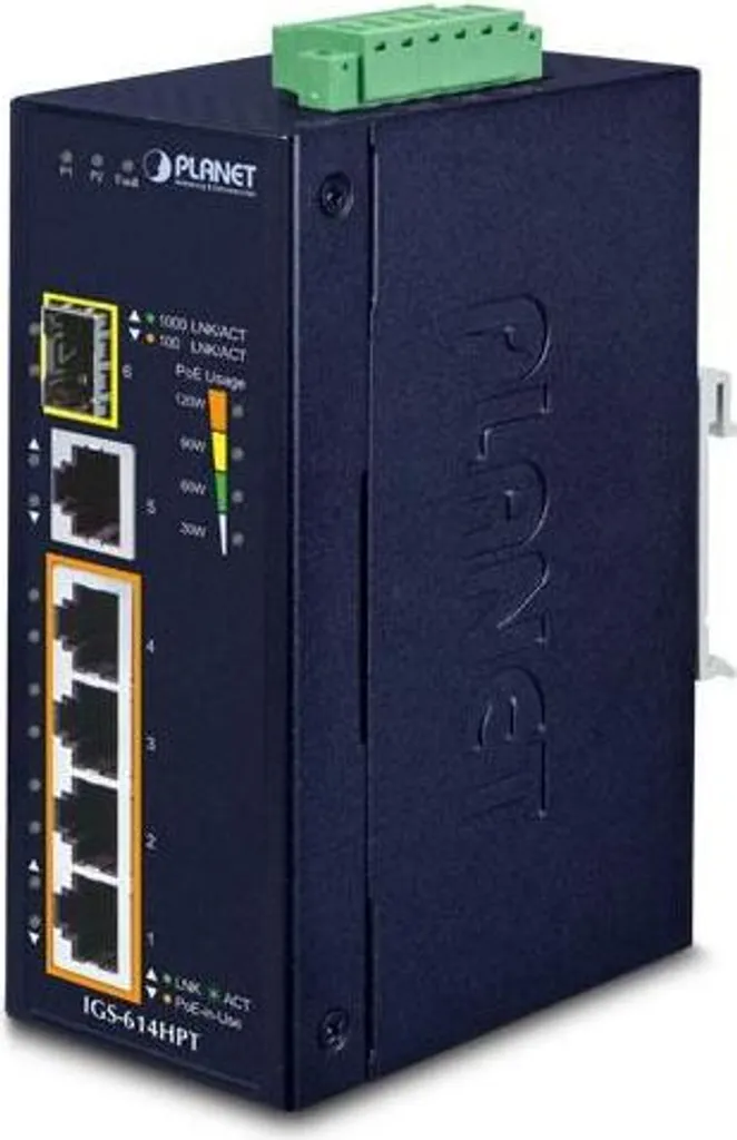 Commutateur Gigabit Ethernet PoE Industriel Rail DIN PLANET 6 Ports