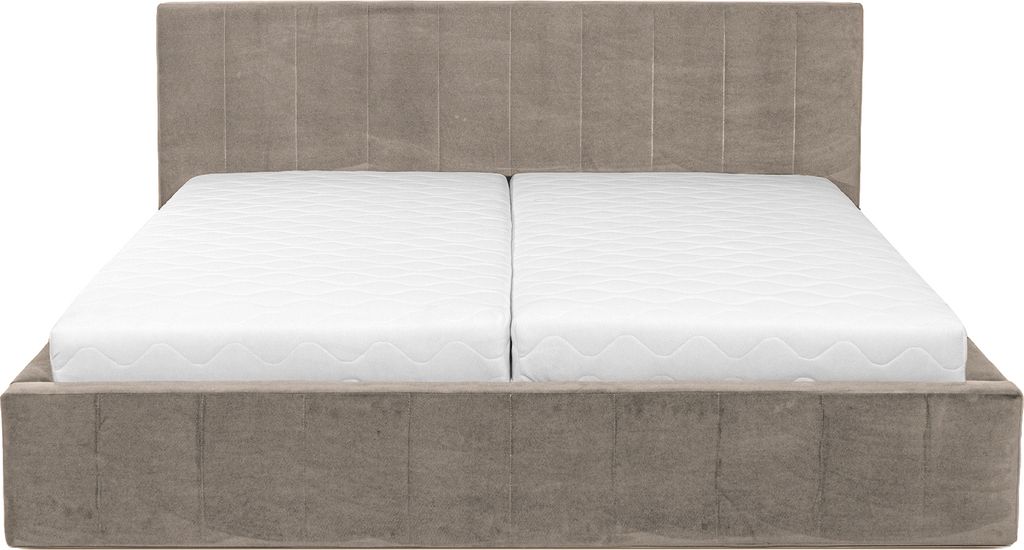 Curacao Polsterbett 180x200cm mit Lattenrost und Stauraum, hydraulisches Federbett, Samt-Polsterbett, Doppelbett, Funktionsbett, beige