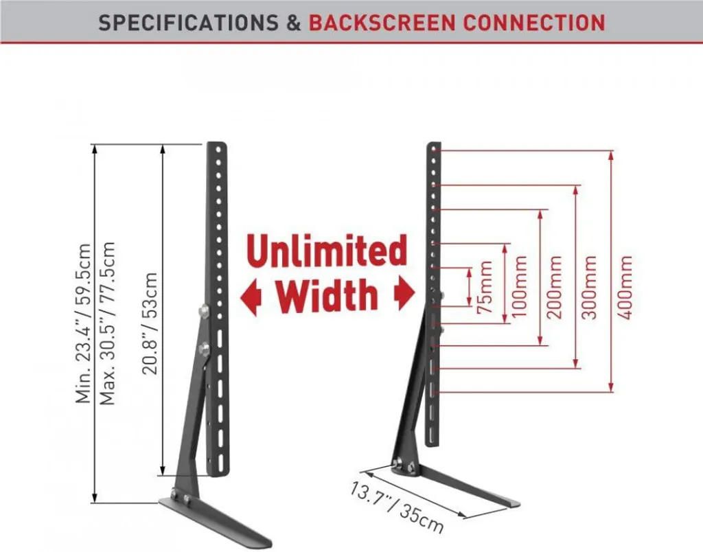 Support TV de Table Universel Noir Réglable pour Écran 81 cm à 178 cm - 3