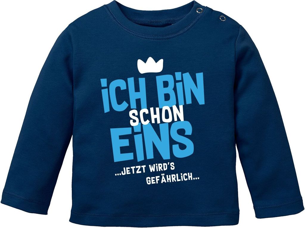 Baby Langarm-Shirt 1. Geburtstag Ich bin schon 1 jetzt wird's gefährlich Geburtstagsshirt Baumwolle MoonWorks navy-blau 92/98 (16-24-Monate)