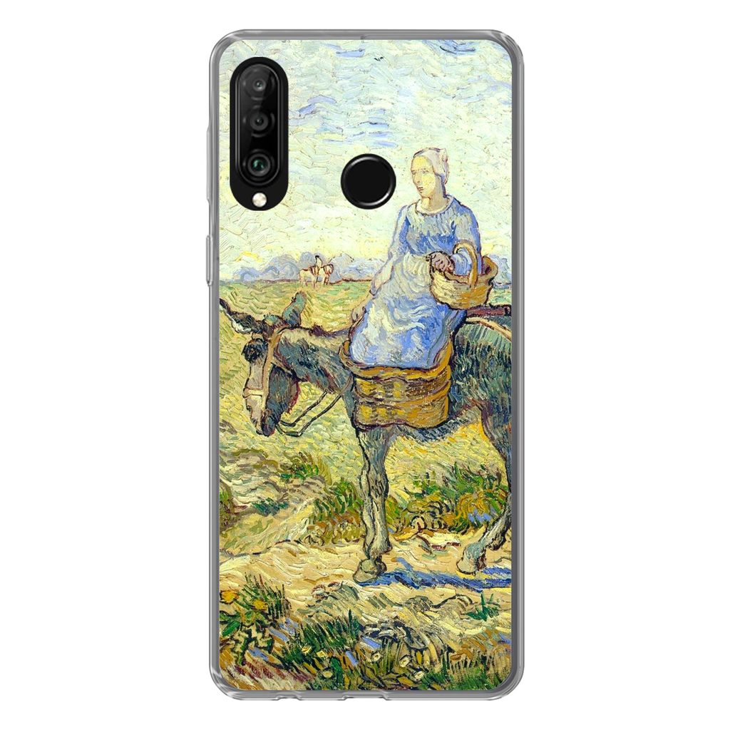 MuchoWow Handyhülle Schutzhülle Hülle für Huawei P30 Lite Bauernpaar geht zur Arbeit - Vincent van Gogh Silikon Softcase Handy Hülle - Handy...