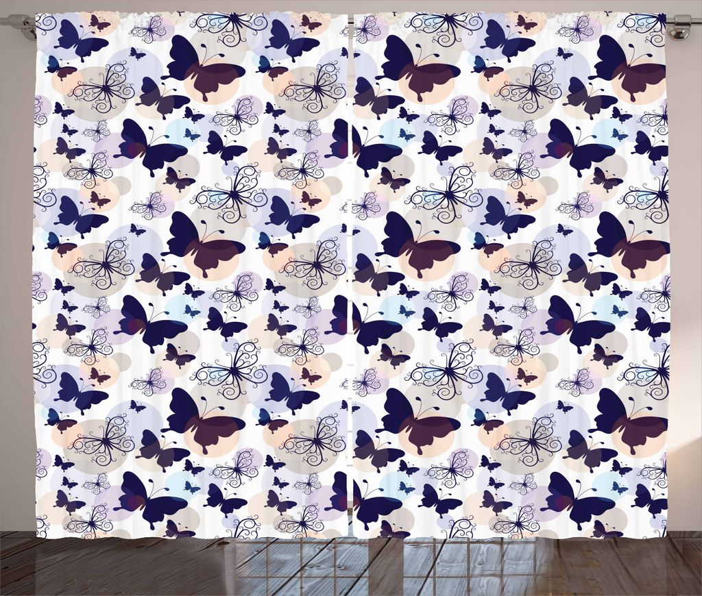 ABAKUHAUS Schmetterling Rustikaler Gardine, Pastell, Schlafzimmer Kräuselband Vorhang mit Schlaufen und Haken, 280 x 245 cm, Mehrfarbig