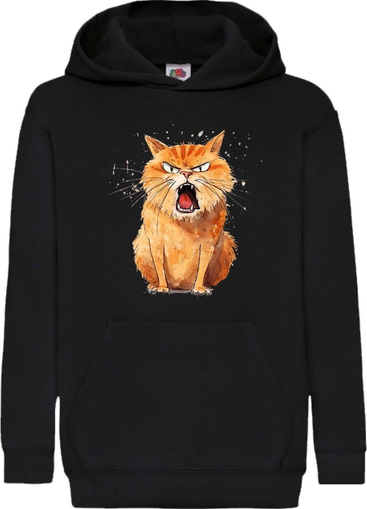 Kinder Kapuzenpullover Funny Cats Breeds Kurilian Bobtail Cat, 12-13 Jahr - 152 / Schwarz