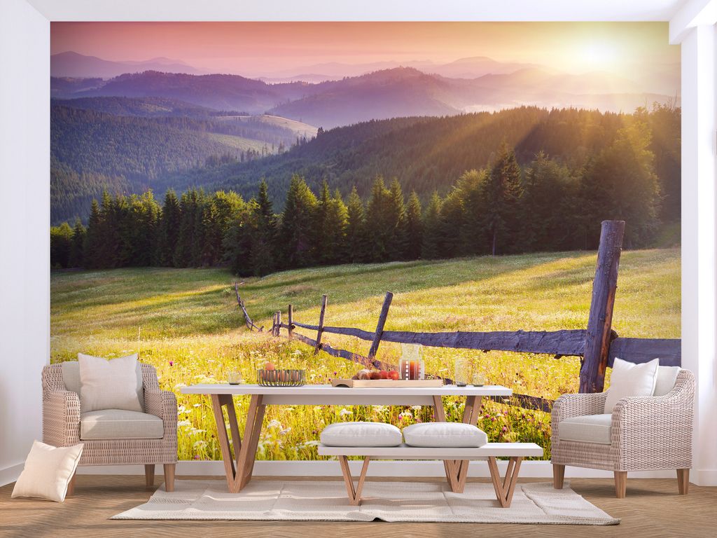 Vlies Fototapete Landschaft Gebirge 400x280 cm Tapeten Wandtapete XXL Wiese Wald Natur c-B-0538-a-a