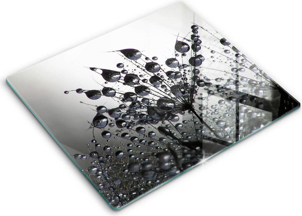 Abdeckung Glas - Küchenabdeckung - 60x52 cm - Abdeckplatte -Löwenzahn und Tau