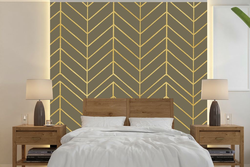 MuchoWow Fototapete für Wohnzimmer oder Schlafzimmer Wandtapete Vinyl Motivtapete Muster - Luxus - Grün - Gelb - 260x260 cm - Papiertapeten
