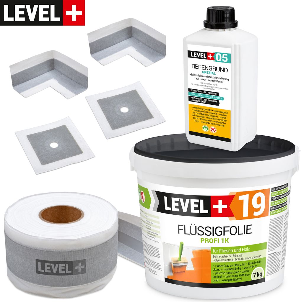 Dichtset Innen Außen Abdichtung-Set SET507 Flüssigfolie 7kg Auf Holz Fliesen OSB Wasserdicht Dichtband 120/70mm Ausdehnbar