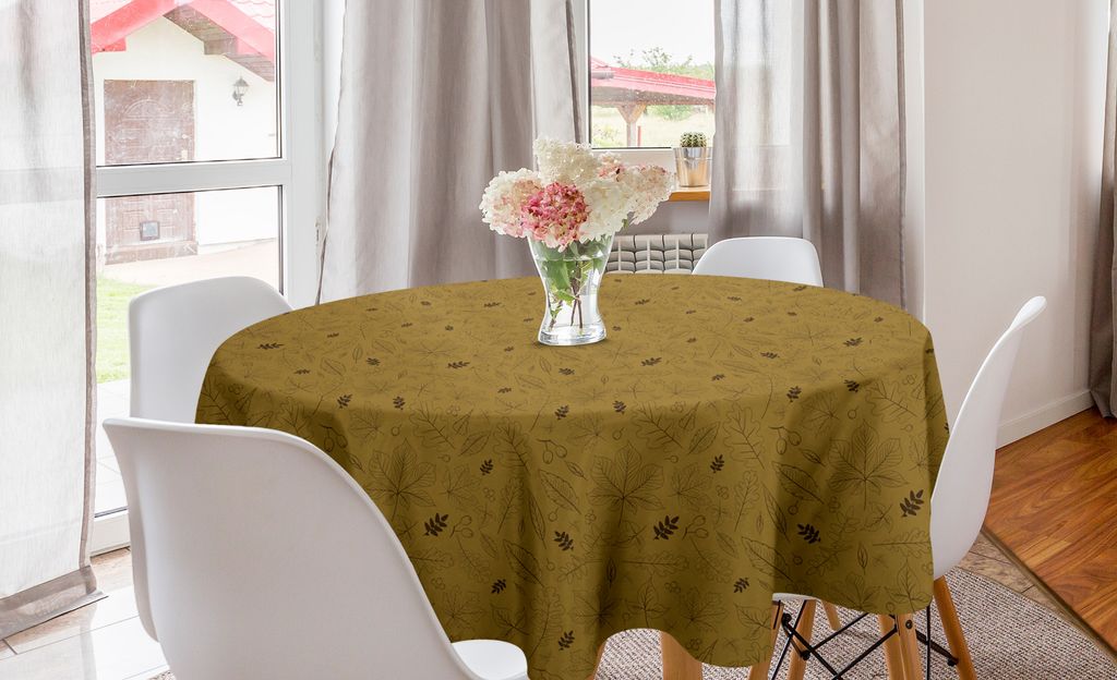 ABAKUHAUS Herbst Runde Tischdecke, Ahornblätter Rowan Beeren, Kreis Tischdecke Abdeckung für Esszimmer Küche Dekoration, 150 cm, Ginger Schokolade
