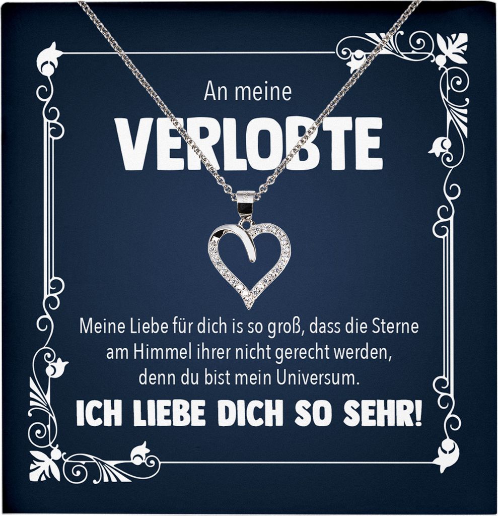 22Feels Echt Silber Halskette - An Meine Verlobte - Geschenk Frauen Schmuck Set Verlobung Valentinstag Geburtstag Weihnachten - Herz Anhänger, Karte