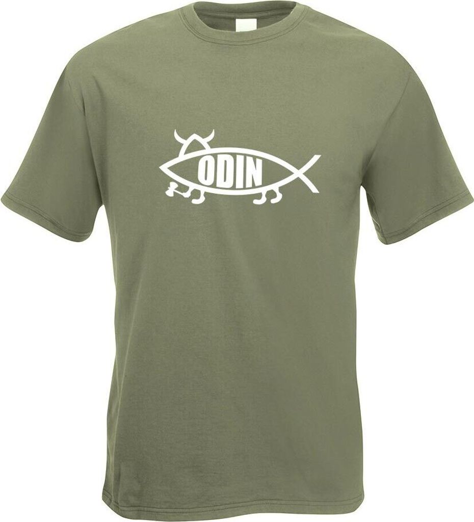 Kiwistar - T-Shirt - Olive - Odin Fisch Motiv Bedruckt Funshirt Design Print - mit Motiv Bedruckt - Funshirt Design - Sport - Freizeit - Herren - XL