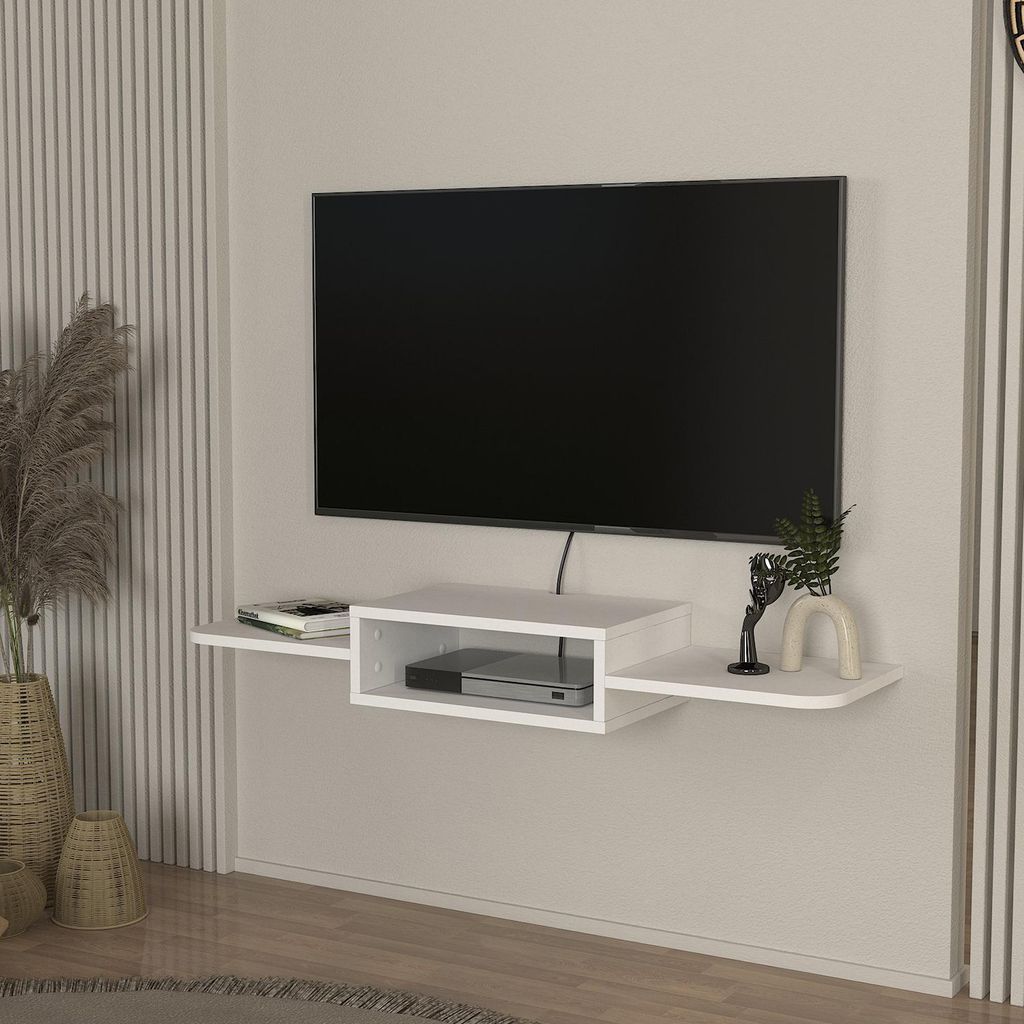 TV-Lowboard hängend 'Tar' mit 3 Ablageflächen und 1 offenen Fach 115 x 30 x 16 cm Weiß