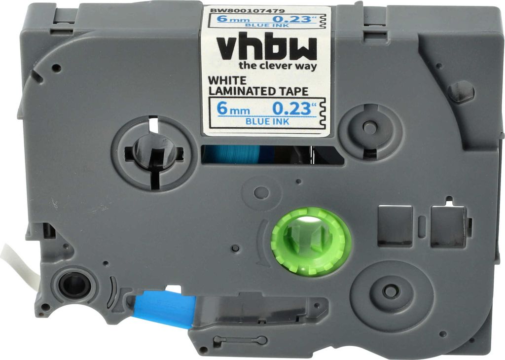 vhbw Schriftband-Kassette kompatibel mit Brother PT D600VP, P700, H100LB, H100R, E100, E100VP Etiketten-Drucker 8m x 6mm Blau auf Weiß