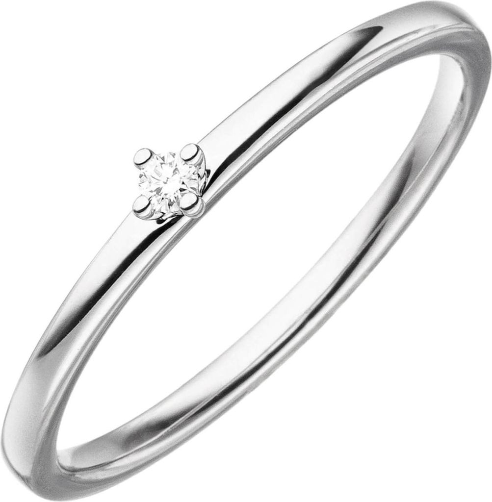 Solitär Ring aus 585 Gold Weißgold 3mm mit Diamant Brillant 0,03 Ct W-si Innenumfang 52mm Ø16.6mm