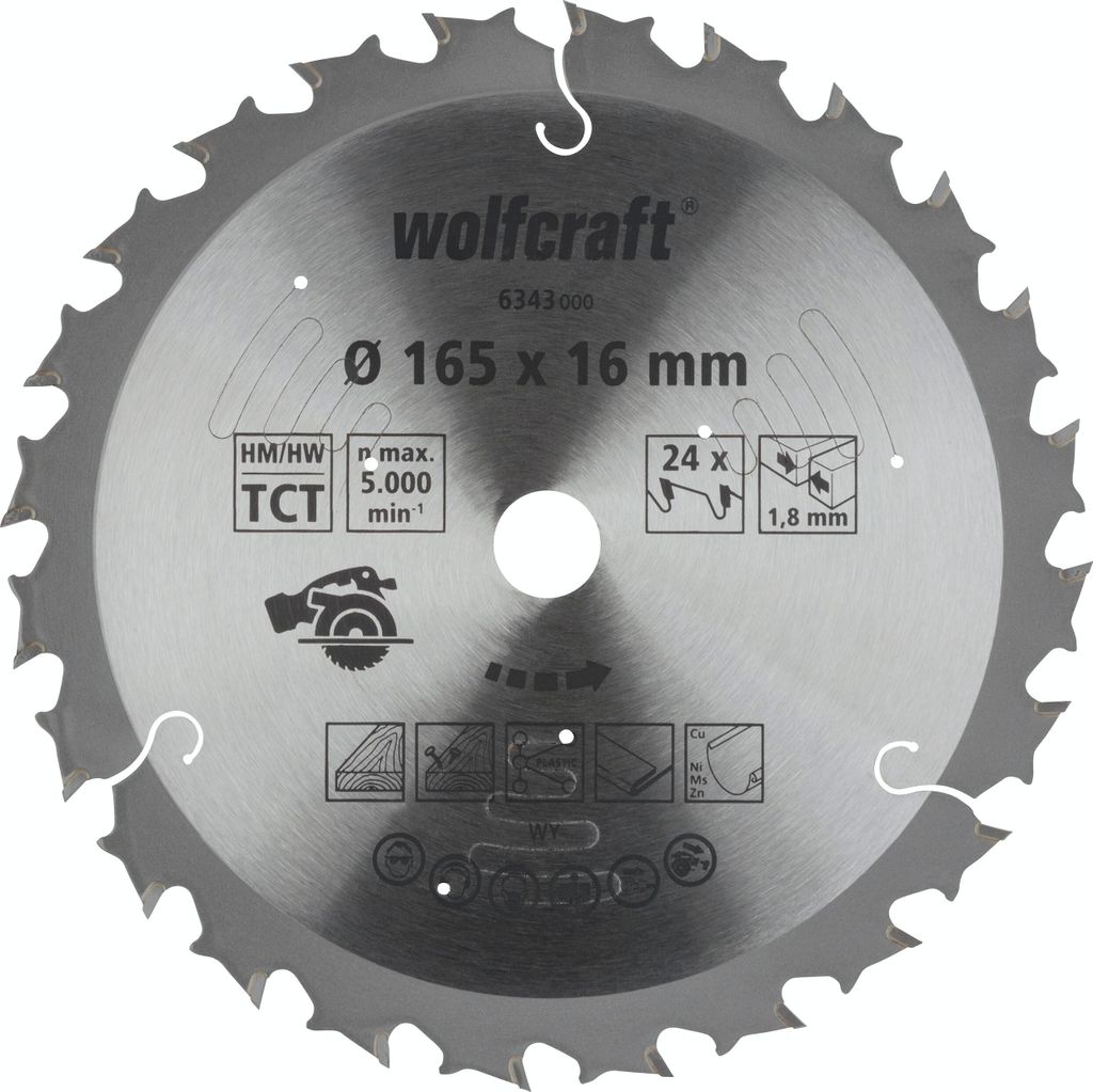 Wolfcraft Akku-Kreissägeblatt HM 24 Zähne Ø165 mm